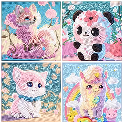 ijbnhd 4 Pieces Diamond Painting kinder Animals Set Full Diamond Painting Pictures Children Animals, DIY Mosaic Making Crafts Girls Boys 6 7 8 9 10 11 12 Years, Gift Children 18 x 18 cm von ijbnhd