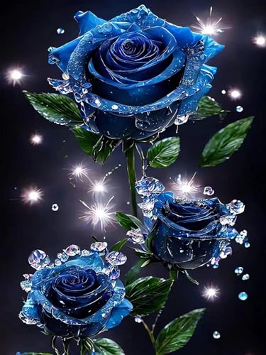 ijbnhd 5D DIY Full Drill Blaue Rose Diamond-Painting Set diamond painting zubehör Rose Diamond Painting Cross Stickerei Malerei Set für Home Wand Décor Halloween Geschenk 30 x 40cm von ijbnhd