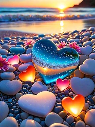 ijbnhd 5D Diamond Painting Crystal Heart Diamond Painting Bilder Beach Sunset Diamond Art Adult Full DIY Diamond Art Painting Set für Home Wall Decor Gift 30 x 40 cm von ijbnhd