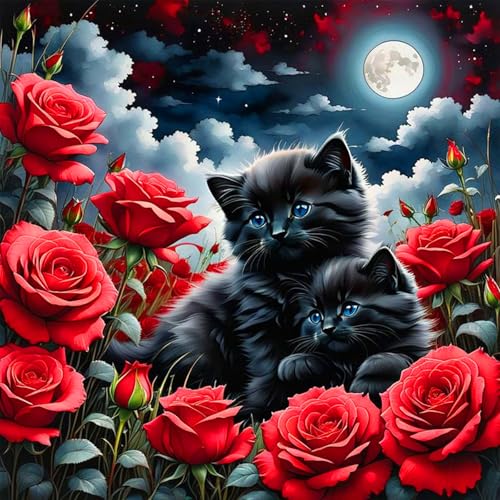 ijbnhd 5D Diamond Painting Katze und Rose Diamont Painting Bilder Diamond Painting Set für Erwachsene Malen Nach Zahlen Erwachsene Diamon painting Art Erwachsene Set für Home 35x35cm von ijbnhd