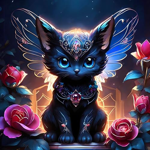 ijbnhd 5D Diamond Painting geflügelte Katze und Blume Diamont Painting Bilder Malen Nach Zahlen Katze Diamond Painting Set für Erwachsene Erwachsene Diamant Kunst Set 35x35cm von ijbnhd