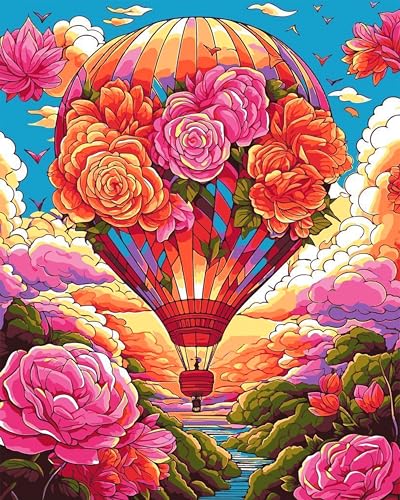 ijbnhd Buntes Ballon Diy Set Erwachsene Malen Nach Zahlen Hot Air Balloon paint by numbers adult für Zuhause, Wanddekoration, Geschenke, 40 x 50 cm von ijbnhd