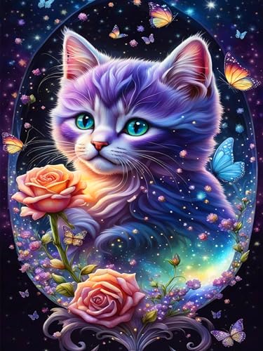 ijbnhd DIY 5D Diamant Painting Katze und Blume Diamond Painting Set für Erwachsene Malen nach Zahlen Diamant Anfänger，Home Wall Decor 30x40cm von ijbnhd