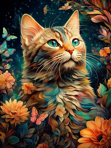 ijbnhd DIY 5D Diamond Painting Set für Erwachsene Diamant Painting Katze und Blume Malen nach Zahlen Diamant Anfänger Katze Home Wall Decor 30x40cm von ijbnhd