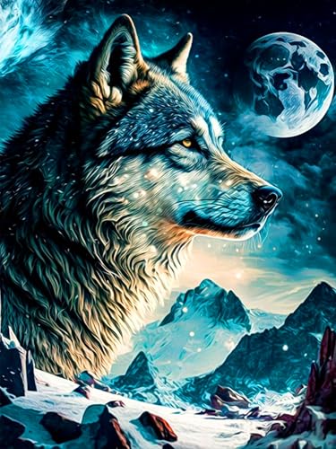 ijbnhd DIY Diamant Malerei Wolf und Mond Diamond Painting 5D Diamant Painting Set Bilder für Erwachsene Diamond Painting Bilder Set 30x40cm für Wanddekor von ijbnhd