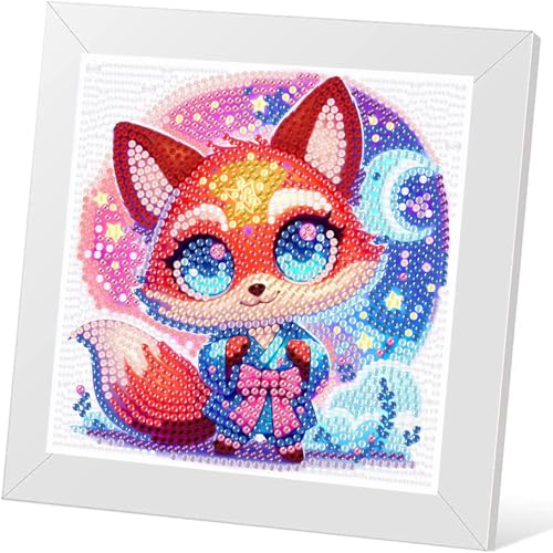 ijbnhd Diamond Painting Set Kinder Fuchs 5d Diamant Painting Bilder Mit Holzrahmen DIY Tiere Diamond-Painting Painting Bilder Diamant Malerei Kits Wanddeko Schlafzimmer 18x18cm von ijbnhd