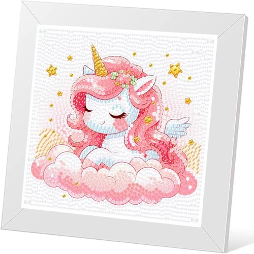 ijbnhd Diamond Painting Set Kinder Mädchen Einhorn 5d Diamant Painting Bilder Mit Holzrahmen DIY Tiere Diamond-Painting Painting Bilder Diamant Malerei Kits Wanddeko Schlafzimmer 18x18cm von ijbnhd