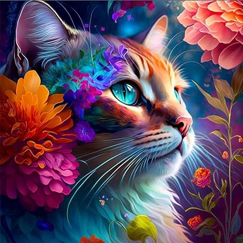 ijbnhd Diamond Painting Set für Erwachsene, 5D Diamond Painting Katze, DIY Blume Diamond Painting Beginners für Home Wall Decor Gift 35 x 35 cm von ijbnhd