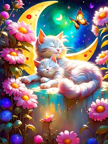 ijbnhd Diamond Painting Set für Erwachsene, 5D Diamond Painting Katze, DIY Mond Diamond Painting Zubeh?r Beginners für Home Wall Decor 30 x 40 cm von ijbnhd