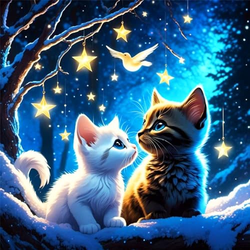 ijbnhd Diamond Painting Set für Erwachsene, 5D Diamond Painting Katze, DIY Sternenklarer Himmel Diamond Painting Zubeh?r Beginners für Home Wall Decor 35 x 35 cm von ijbnhd