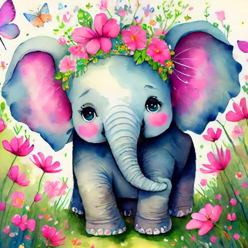 ijbnhd Malen Nach Zahlen Erwachsene Elefant Faltenfreie Leinwand Acryl Pigment Elefant und Blume Home Deko Geeignet für Erwachsene und Anfänger 30X30cm von ijbnhd