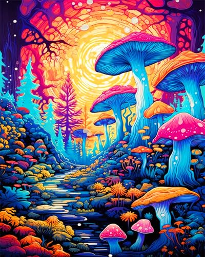 ijbnhd Mushroom Nach Zahlen Erwachsene Paint By Numbers Adult Mushroom und Wald Landscape olgemalde Leinwand Geschenke Kunsthandwerk für Zuhause 40 x 50 cm von ijbnhd