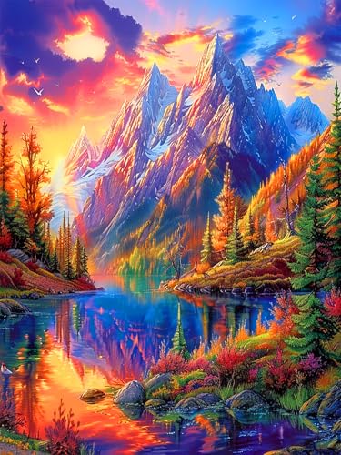 ijbnhd Sonnenuntergang Kreativ Set für Erwachsene Berge und Wälder Malen Nach Zahlen Landschaft Paint by Numbers Home Wall Decor Ohne Rahmen 40X50cm von ijbnhd