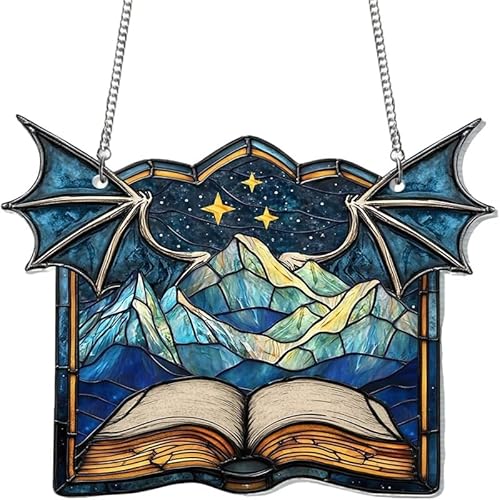 Nacht Gericht Acryl Sun Catcher Buch Liebhaber Weihnachts schmuck Buntglas Stil Fenster hängen perfekte Buch Liebhaber Geschenk für Indoor/Outdoor Dekor Ideal für Thanksgiving & Weihnachten von ikappy