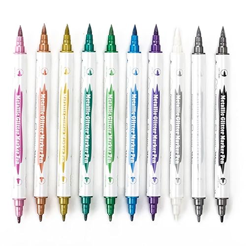 ikappy 10 Stück Doppel Ende Funkelnde metallische Marker Doppellinien-Umriss Marker Metallic-Marker zum Zeichnen von Schimmer-Pens-Kunst-Pens für Kinder von ikappy