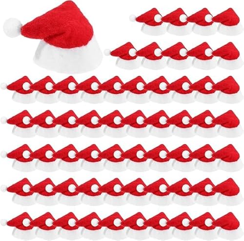 ikappy 100 Pack Mini Weihnachts mann Flaschen hüte Lollipop Hüte Weihnachten Lollipop Süßigkeiten Cover Hut Tiny Weihnachts hüte Süßigkeiten Topper Weihnachts feier Zubehör 2,36x1,0 Zoll, rot von ikappy