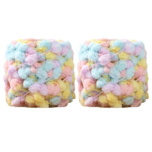 ikasus 2 Rollen 100 g/Rolle Garne Pom Pom Garn – Super sperriges Polyester – mehrfarbiges Pom-Pom-Garn, Häkelgarn, Strickgarn, weiches, leichtes Garn, Polyester, Schneeballgarn, Typ 1 von ikasus