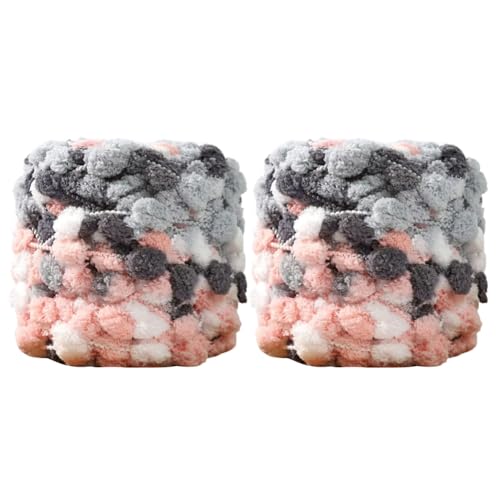 ikasus 2 Rollen 100 g/Rolle Garne Pom Pom Garn – Super sperriges Polyester – mehrfarbiges Pom-Pom-Garn, Häkelgarn, Strickgarn, weiches, leichtes Garn, Polyester, Schneeballgarn, Typ 3 von ikasus