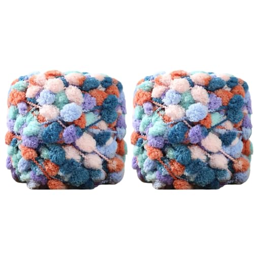 ikasus 2 Rollen 100 g/Rolle Garne Pom Pom Garn – Super sperriges Polyester – mehrfarbiges Pom-Pom-Garn, Häkelgarn, Strickgarn, weiches, leichtes Garn, Polyester, Schneeballgarn, Typ 4 von ikasus