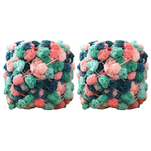 ikasus 2 Rollen 100 g/Rolle Garne Pom Pom Garn – Super sperriges Polyester – mehrfarbiges Pom-Pom-Garn, Häkelgarn, Strickgarn, weiches, leichtes Garn, Polyester, Schneeballgarn, Typ 5 von ikasus