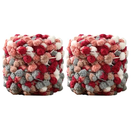 ikasus 2 Rollen 100 g/Rolle Garne Pom Pom Garn – Super sperriges Polyester – mehrfarbiges Pompom-Garn, Häkelgarn, Strickgarn, weiches, leichtes Garn, Polyester, Schneeballgarn, Typ 10 von ikasus