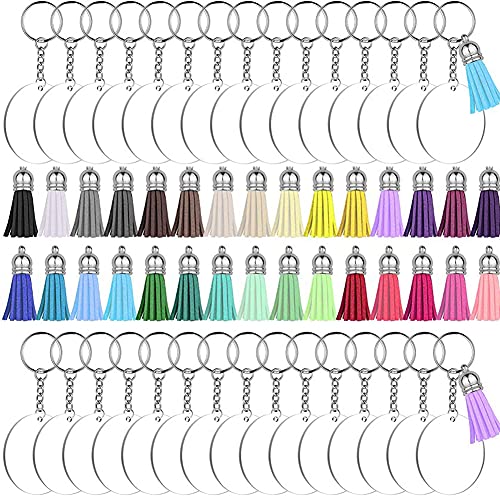 ikasus Sublimationsrohlinge, Schlüsselanhänger, Bulk, Acryl-Schlüsselanhänger-Set, inklusive Wärmeübertragung, doppelseitiger Sublimationsrohlinge, Lederquasten, Schlüsselanhängerringe und Biegeringe von ikasus