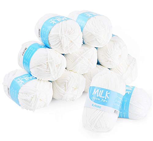 Baby Häkelgarn 12er* 50g/Ball - Super Weiche 100% Acryl Garn für Anfänger und Kinder - Antipilling Milch-Baumwolle zum Stricken & Häkeln - Baby Fluffy Ball für Häkeln und Kunsthandwerk(Weiß) von ilauke