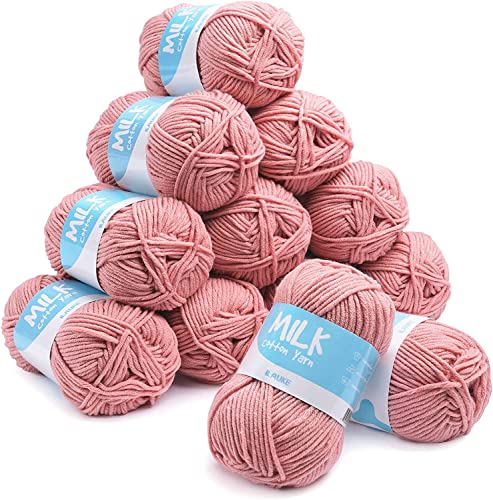 Baby Häkelgarn Milk 12er*50g/Ball,Weiche und Langlebige 100% Acryl Garn für Anfänger und Kinder,Antipilling Babystrickgarn zum Stricken & Häkeln,Babygarn für Hut Schuhe Socken Schal(Lotuswurzel Rosa) von ilauke