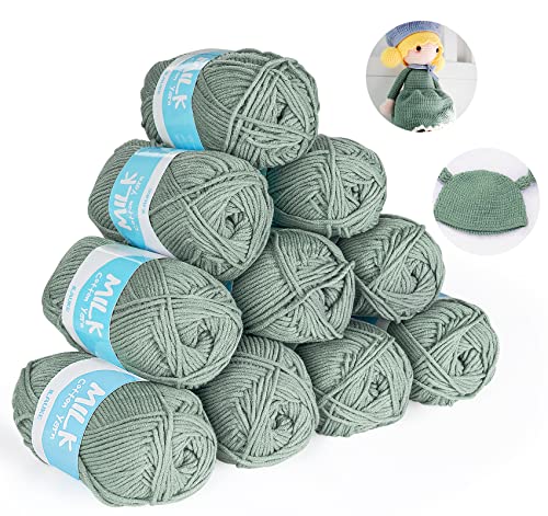 Häkelgarn 12er* 50g/Ball - Super Weiche 100% Acryl Garn für Anfänger und Kinder - Antipilling Babystrickgarn zum Stricken & Häkeln - Baby Fluffy Ball für Kunsthandwerk(Grüngrau) von ilauke