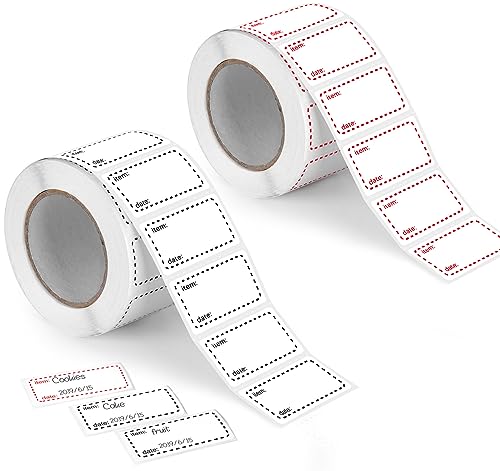 ilauke 2 Rollen 1000 Stück Aufkleber zum Beschriften, 50 mm x 25 mm Multifunktionales Etiketten Selbstklebend Gefrieretiketten zum Beschriften für Haushalt, Büro, Küche und Marmelade, Rot und Schwarz von ilauke