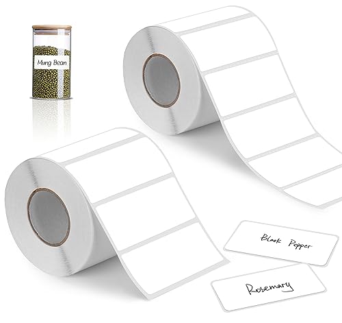 ilauke 2000 Stück Etiketten Selbstklebend, 89 mm x 36 mm 2 Rollen Haushaltsetiketten blanko auf Rolle Thermotransfer-Etiketten Klebeetiketten Klein für Gefrierdosen Drucker Name Adressetiketten, Weiß von ilauke