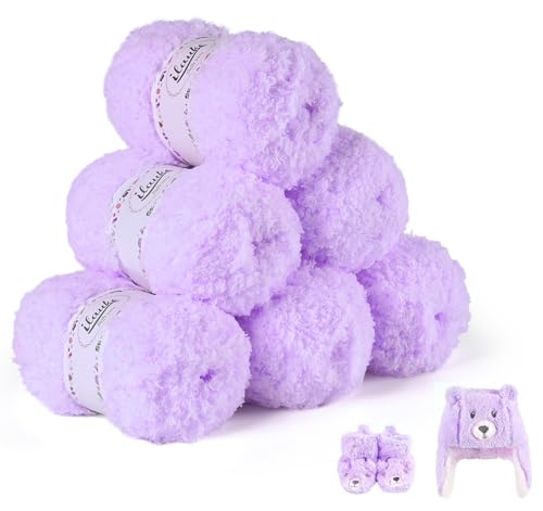 ilauke 300g(6×50g) Baby Häkelgarn, Flauschige 100% Acryl Garn Dicke Wolle zum Häkeln für Anfänger und Kinder, Antipilling Milch-Baumwolle zum Stricken für Decken, Schals, Taschen, Puppen(Lila) von ilauke