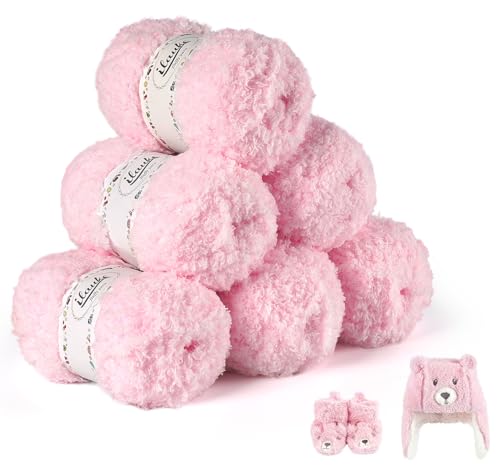 ilauke 300g(6×50g) Baby Häkelgarn, Flauschige 100% Acryl Garn Dicke Wolle zum Häkeln für Anfänger und Kinder, Antipilling Milch-Baumwolle zum Stricken für Decken, Schals, Taschen, Puppen(Rosa) von ilauke