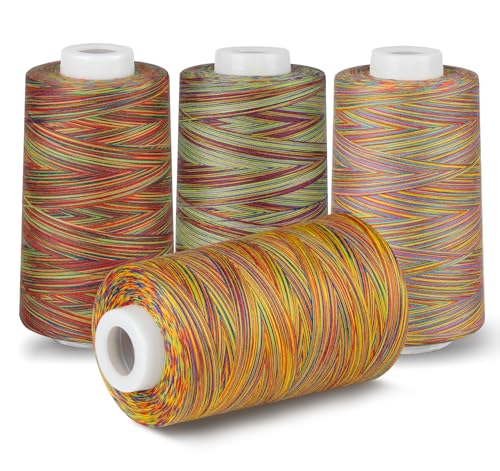 NäHgarn Overlockgarn mit 4 Bunt Farbverlaufsgarn, ilauke 100% Polyester Irisierend NäHgarn Set auf 40S/2 Je 4572 M /5000 Yards, Insgesamt 18288m Nähgarn Zwirn ReißFest Beilaufgarn Nähen Yarn von ilauke