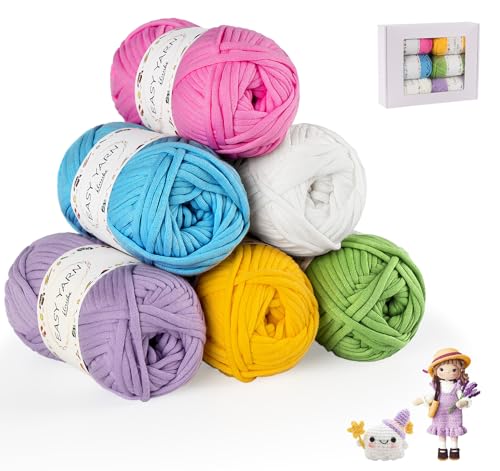 ilauke 6 Stück Chunky Häkelgarn für Anfänger, 6x50g Dickes Garn Baumwolle zum Häkeln, Baumwoll-Nylon-Garn für Anfänger zum Häkeln und Stricken, Blau, Weiß, Gelb, Lila, Rose Rot, Herbst Duft Grün von ilauke