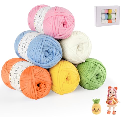 ilauke 6 Stück Chunky Häkelgarn für Anfänger, 6x50g Dickes Garn Baumwolle zum Häkeln, Baumwoll-Nylon-Garn für Anfänger zum Häkeln und Stricken, Weiß, Gänsegelb, Rosa, Herbst Duft Grün, Rot, Hellblau von ilauke