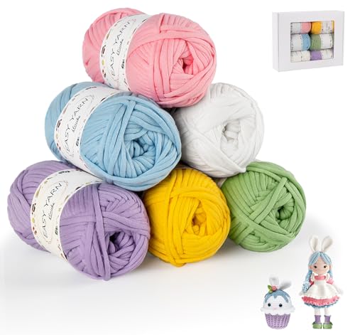 ilauke 6 Stück Chunky Häkelgarn für Anfänger, 6x50g Dickes Garn Baumwolle zum Häkeln, Baumwoll-Nylon-Garn für Anfänger zum Häkeln und Stricken, Rosa, Gelb, Blau, Lila, Weiß, Grün von ilauke