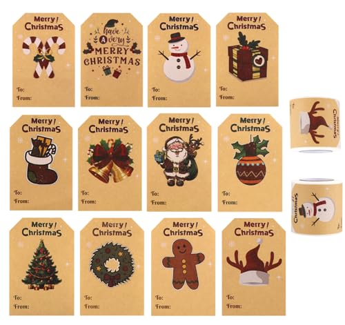 ilauke Aufkleber Weihnachten, 300 Stück Quadrat Etiketten Merry Christmas Sticker, Selbstklebende Weihnachten Aufkleber Umschlag 12 Weihnachtsmustern Aufkleber für Geschenktüten Dekoration (7.5 x 5cm) von ilauke