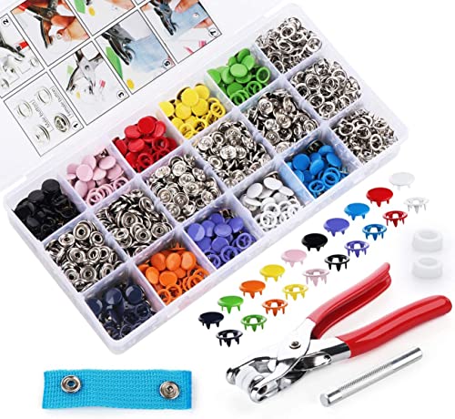 ilauke Druckknöpfe Set mit Zange, 300 Set Druckknöpfe Metall Ring Button Druckknöpfe, Hohle Feste Druckknöpfe Set für Baby Kinderbekleidung Handgemaakt Sewing Craft 9,5 mm, 10 Farben von ilauke