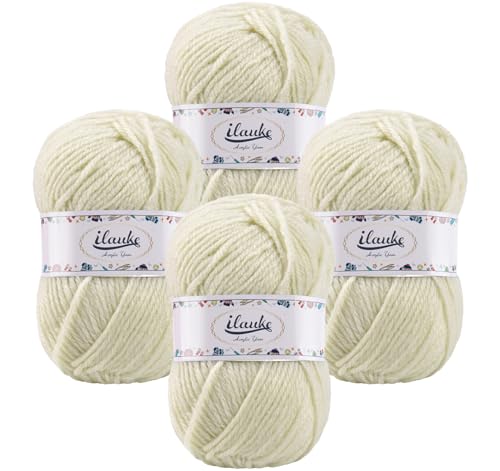 ilauke Häkelgarn 4er* 50g/Ball Super Weiche 100% Acryl Garn für Anfänger und Kinder, Handstrickgarne Baby Fluffy Ball für Häkeln und Kunsthandwerk für Häkeln und Kunsthandwerk(Beige) von ilauke