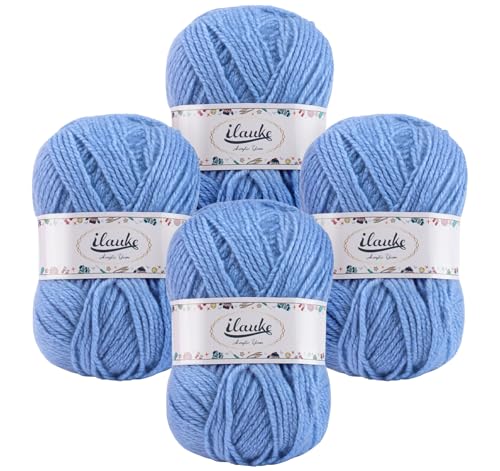 ilauke Häkelgarn 4er* 50g/Ball Super Weiche 100% Acryl Garn für Anfänger und Kinder, Handstrickgarne Baby Fluffy Ball für Häkeln und Kunsthandwerk für Häkeln und Kunsthandwerk(Himmelblau) von ilauke