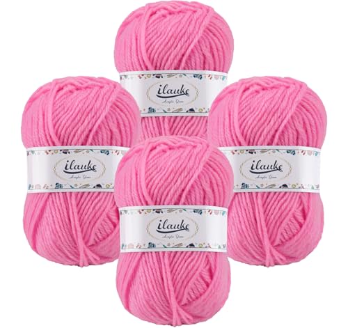 ilauke Häkelgarn 4er* 50g/Ball Weiche 100% Acryl Garn für Anfänger und Kinder, Handstrickgarne Baby Fluffy Ball für Häkeln und Kunsthandwerk für Häkeln und Kunsthandwerk(Rosa) von ilauke