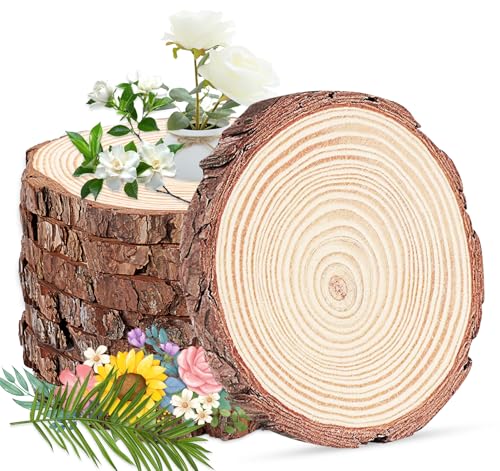 ilauke Holzscheiben für Tafelaufsätze, 8 Stück große Holzscheiben, 22,9 cm - 27,9 cm, natürliche Holzscheiben und rustikale Hochzeitsdekorationen für Empfang, Holzplatten, Holz-Mittelstücke für Tische von ilauke