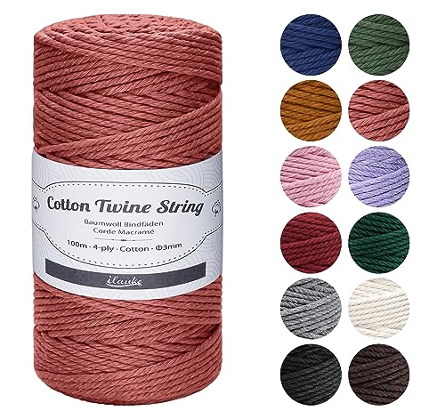 ilauke Makramee Garn 3 mm x 100 m, 4-lagig Baumwollgarn Macrame Cord Kordel Garn für Makramee Schnur DIY Handwerk, Basteln Weben Dekoration, Pflanzenbügel Aufhänger Stricken Blumenampel von ilauke