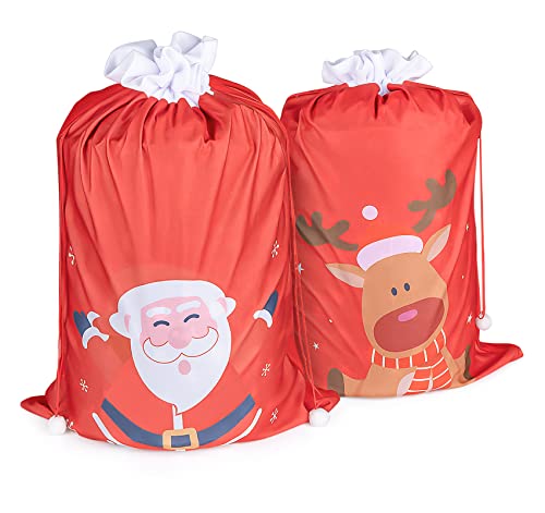 ilauke Weihnachtssack Groß XXL, 2 Stück Nikolaussack Weihnachtsbeutel Stoff Jutebeutel Weihnachts Geschenkesack zum Befüllen für Weihnachtsmannkostüm Geschenke Dekorationen (Rote Kordel) von ilauke