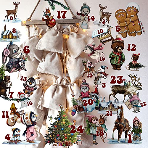 Adventskalender A3 und A4 Bügelbilder Bügelpatch Patches Motiv Tiere im Winter Hase Katze Bär Weihnachten zum Aufbügeln ad03 - ausgewählte Größe: *A3 Einzelmotivgröße ca. 6,7cm* von ilka parey wandtattoo-welt