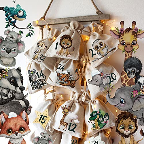 Adventskalender A3 und A4 Bügelbilder Bügelpatch Patches Motiv Zootiere Löwe Tiger Elefant Winter Weihnachten Weihnachtsmotive zum Aufbügeln ad04 - ausgewählte Größe: *A3 Einzelmotivgröße ca. 6,7cm* von ilka parey wandtattoo-welt