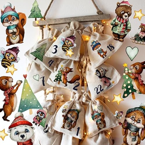 Adventskalender A3 und A4 Bügelbilder Patches Motiv Wintertiere Winter Weihnachten Weihnachtsmotive zum Aufbügeln ad07 - ausgewählte Größe: *A4 Einzelmotivgröße ca. 4,5cm* von ilka parey wandtattoo-welt