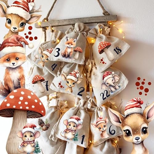 Adventskalender A3 und A4 Bügelbilder Patches Tiere mit Mütze Winter Weihnachten Weihnachtsmotive zum Aufbügeln ad08 - ausgewählte Größe: *A3 Einzelmotivgröße ca. 6,7cm* von ilka parey wandtattoo-welt