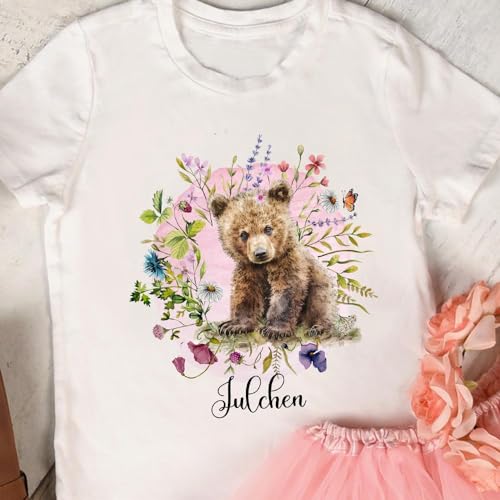 Bügelbilder Bär Blumenkranz in A5 A4 Bogen Wunschname Name Applikation Kissen Shirt Bügelbild Bügelmotiv Patch auch dunkle Textilien bb272 - ausgewählte Größe: *A4* von ilka parey wandtattoo-welt